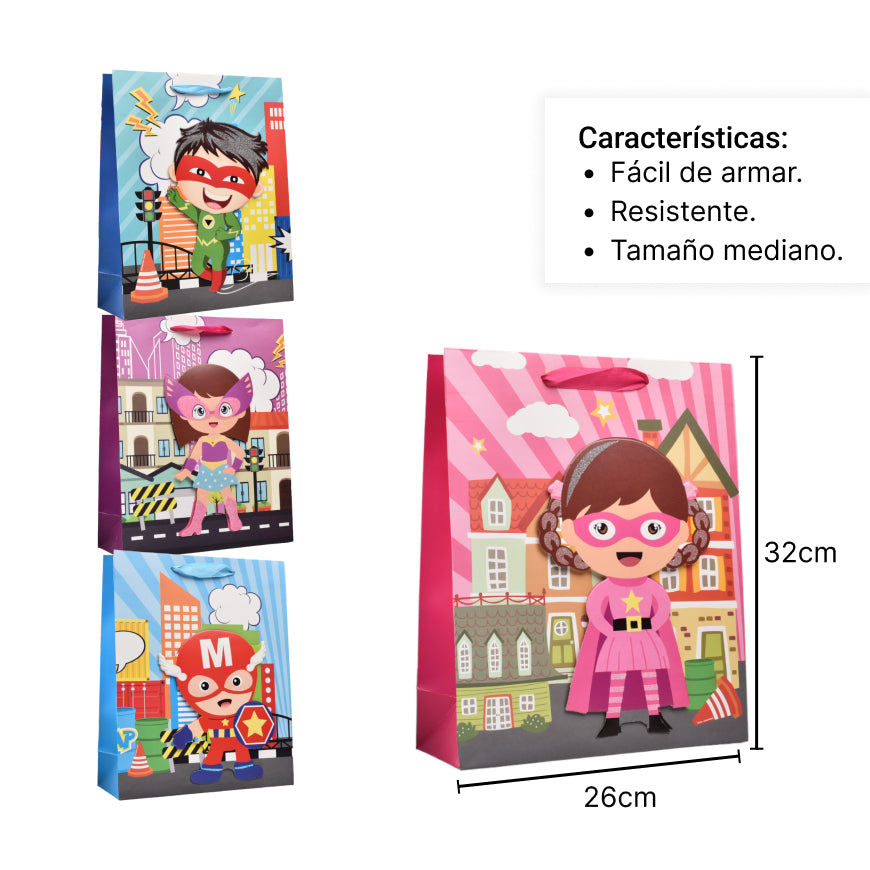 bolsa regalo en papel superheroe tamaño mediano
