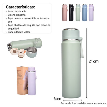 TERMO ACERO INOXIDABLE 600ML DIM:6X6X21