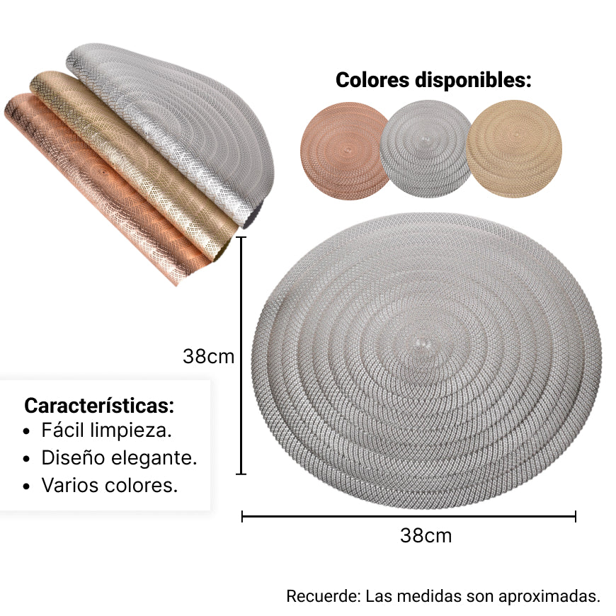 individuales comedor pvc redondo hogar mesa dim:38x38
