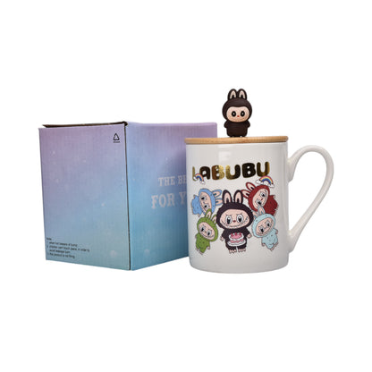 MUG POCILLO CERAMICA CON TAPA DE MADERA PERSONAJE 350ML DIM:8X8X9