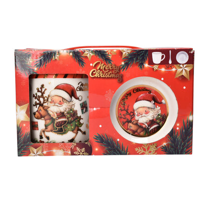 SET POCILLO NAVIDAD CON PLATO CERAMICA 350ML DIM8X8X9