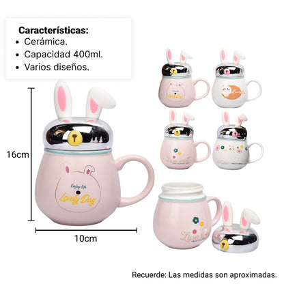 MUG POCILLO CERAMICA DISEÑO CONEJO 400ML DIM:16X10