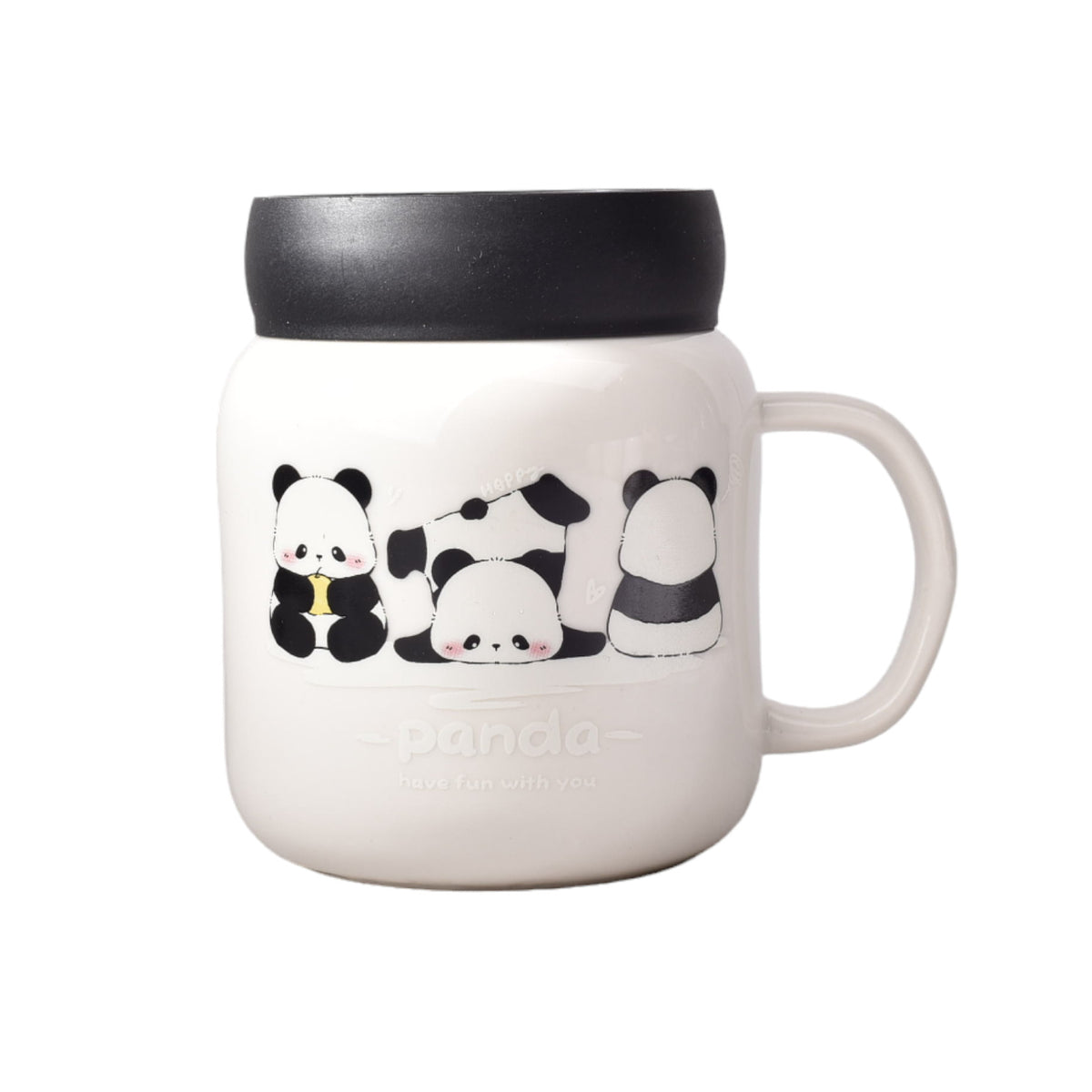 mug pocillo ceramica de oso panda grande tapa plastica