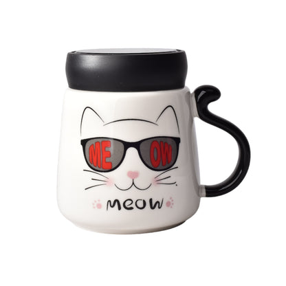 MUG POCILLO CERAMICA DISEÑOS DE GATOS CON TAPA DE 450ML