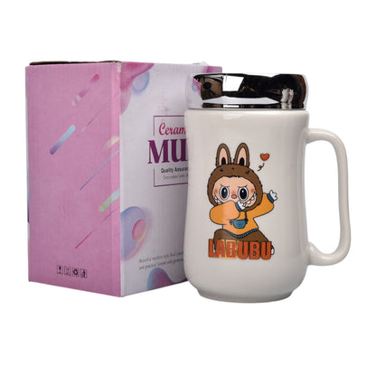 MUG POCILLO CERAMICA CON TAPA PERSONAJE 420ML DIM:7X7X14