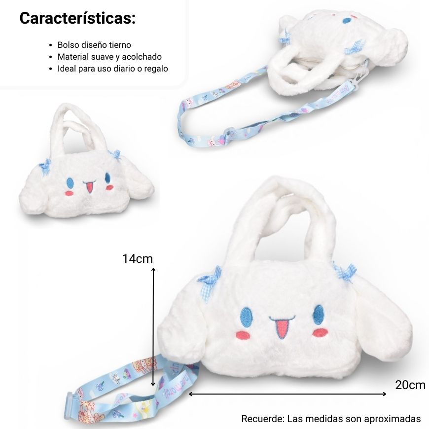 bolso cartera personaje blanco poliester peluche dim:20x14x3