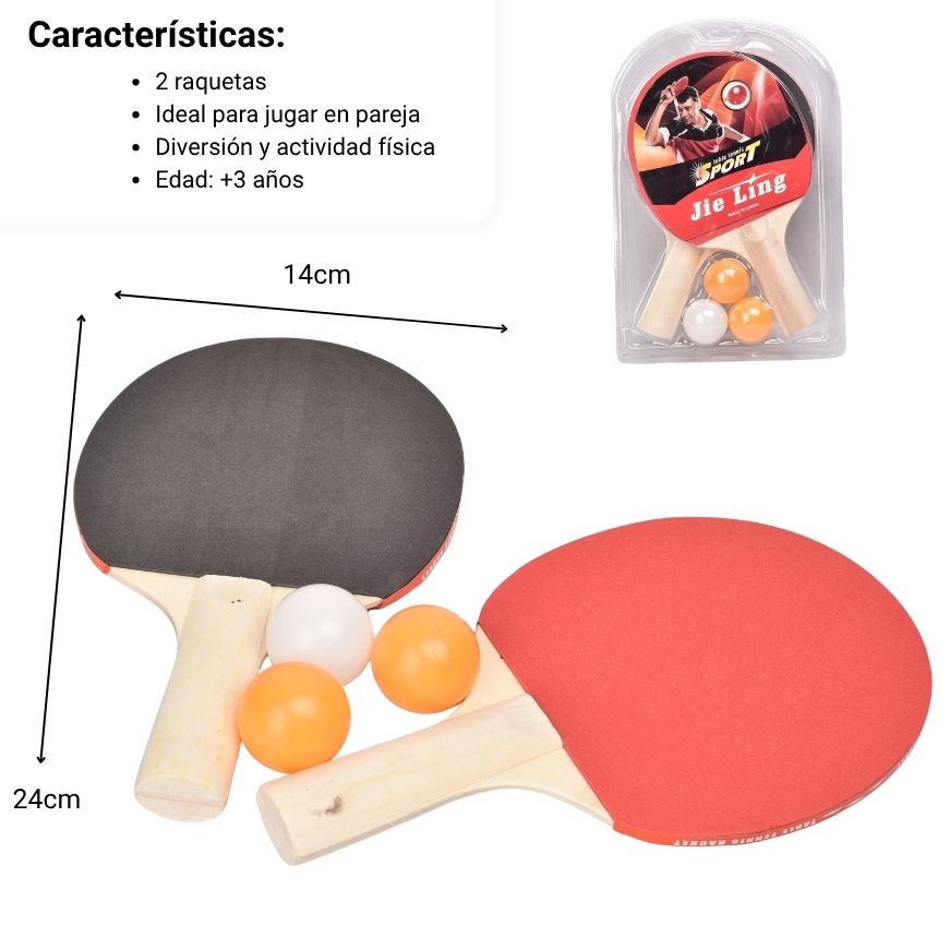 set de raqueta y pelotas de ping pong dim: 19*4*30cm