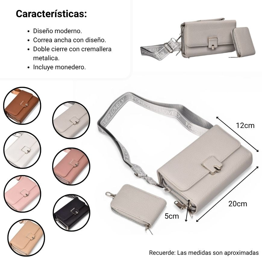 bolso para dama sintetico con monedero dim: 19x12x5
