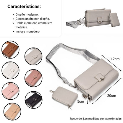 BOLSO PARA DAMA SINTETICO CON MONEDERO DIM: 19X12X5