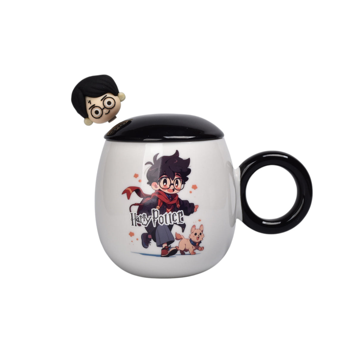 mug pocillo con tapa ceramica personaje 380ml dim:10x6