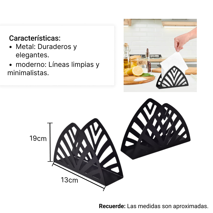 servilletero triangular negro de acero inoxidable dim: 12x8