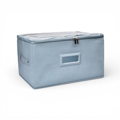 ORGANIZADOR DE ROPA CON TAPA FIBRA POLIESTER GRIS AZUL DIM:35X26X20