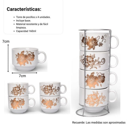 POCILLO SET 4PCS CERAMICA CON BASE 160ML DIM:7X7X6