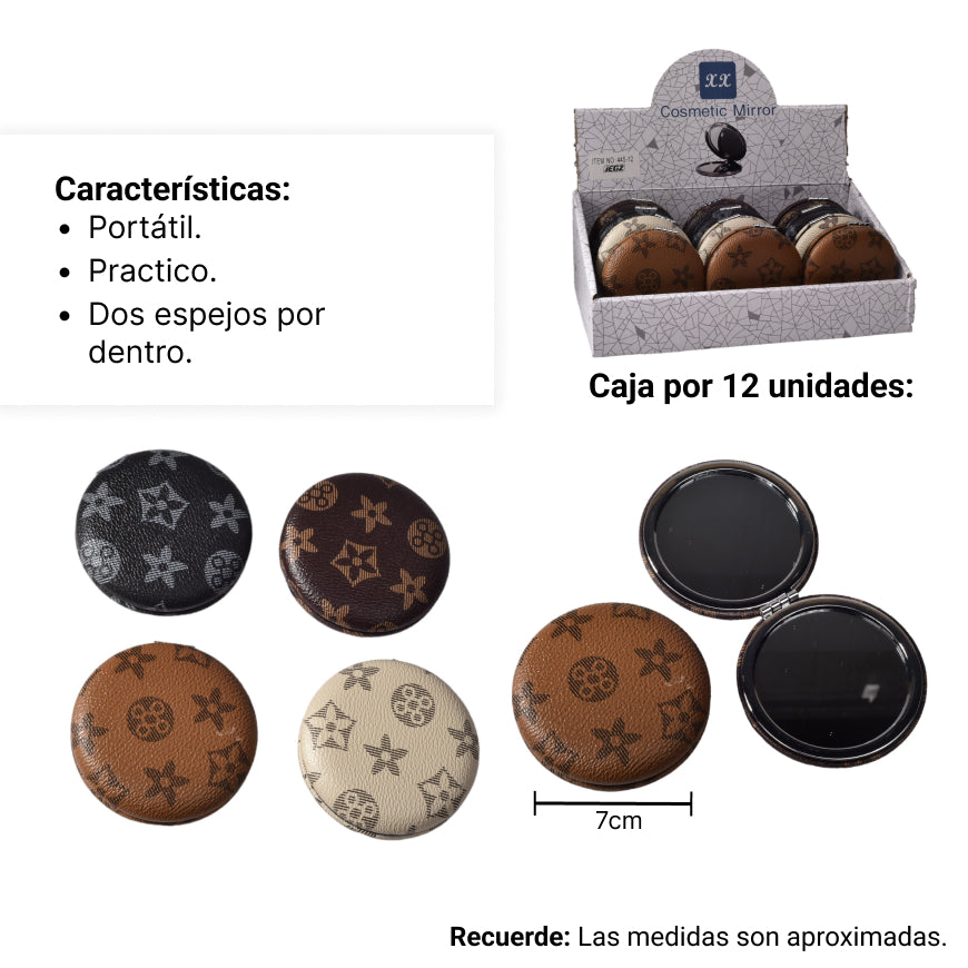 espejo plastico redondo cartera dim:7 cm