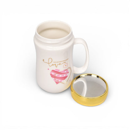 MUG POCILLO CERAMICA TAPA ESPEJO 420ML DIM:7X7X14