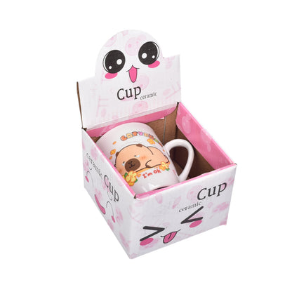 POCILLO CON CUCHARA CERAMICA 180ML DISEÑO DE CAPYBARA DIM:8X7X7