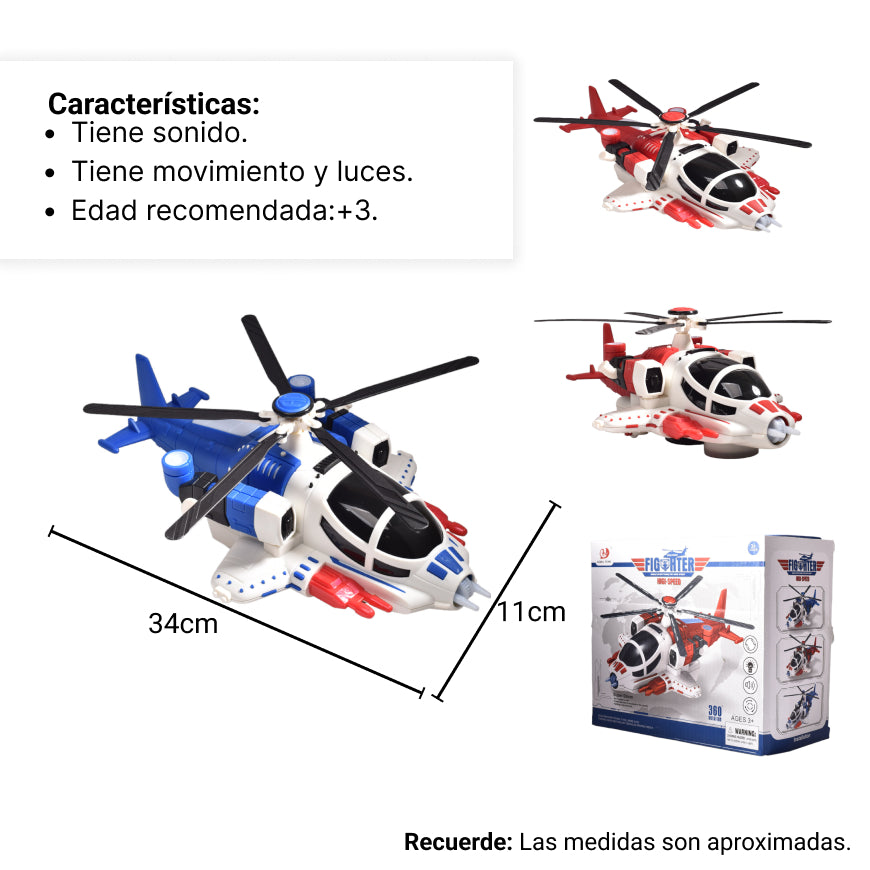 avion helicoptero para niños con movimiento luces y sonido