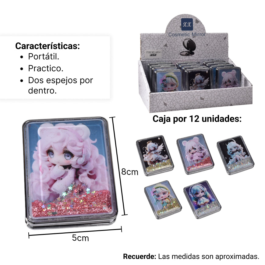espejo plastico cuadrado cartera dim:6cm