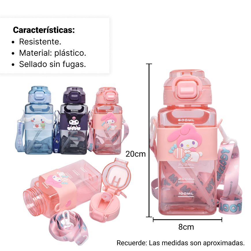 botella de agua 600ml personaje dim:7x8x20