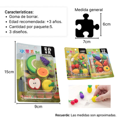 SET BORRADORES CON FORMA FRUTAS VERDURAS