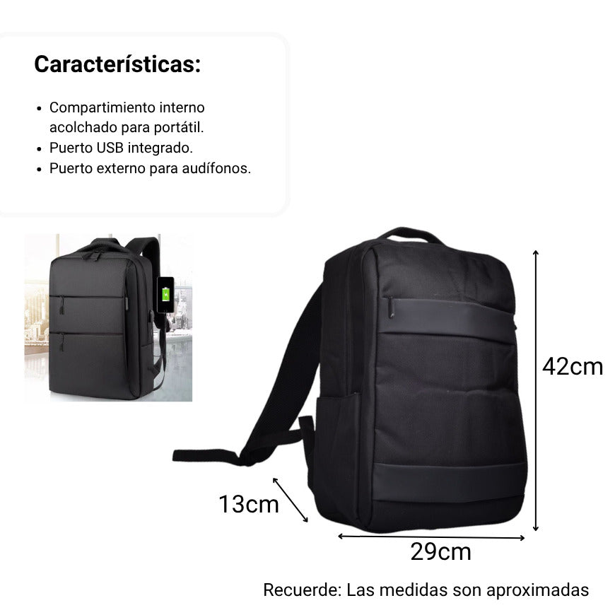maleta morral poliester negro dim:42x29x13
