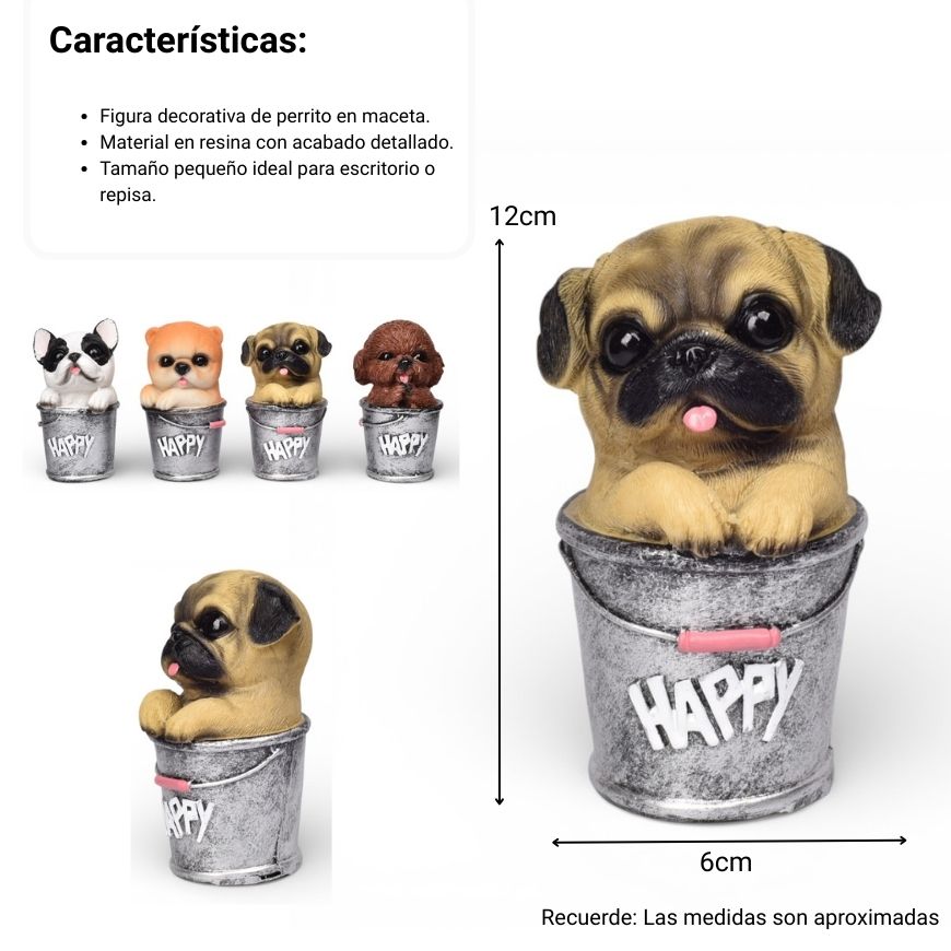 adorno resina diseño perros en balde dim:6x6x12