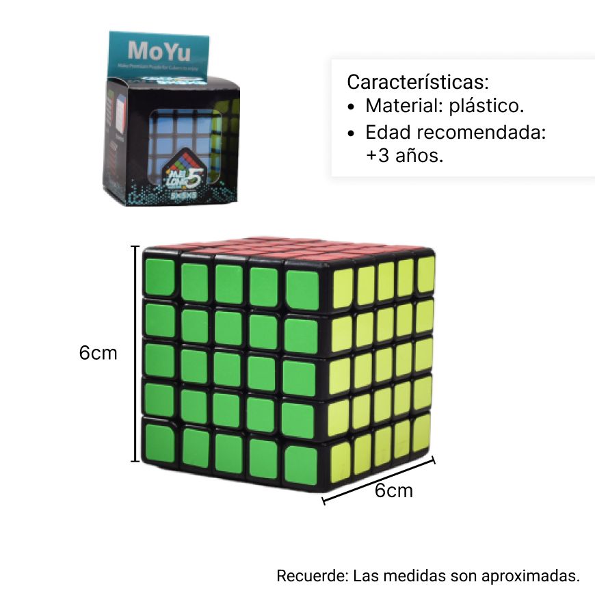 cubo rubik 5x5  dim: 6x6x6cm fondo negro