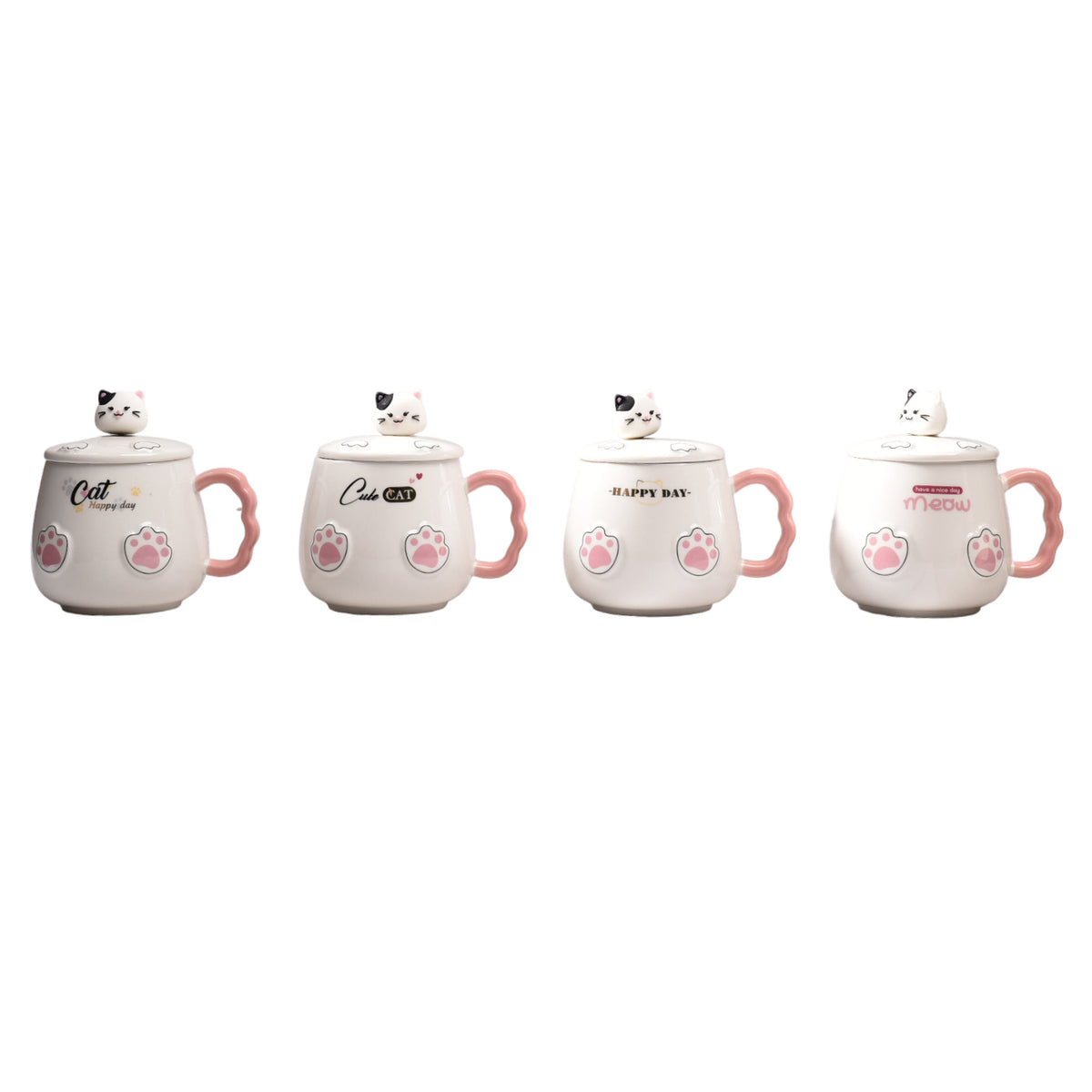 mug pocillo de gato cuchara y tapa ceramica