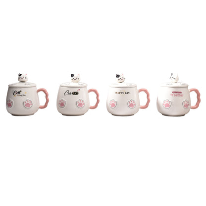 MUG POCILLO DE GATO CUCHARA Y TAPA CERAMICA