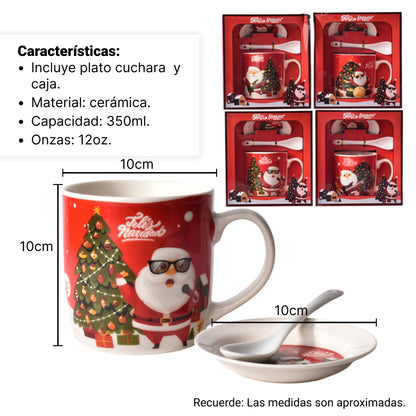 SET POCILLO CERAMICA CON CUCHARA Y PLATO DE NAVIDAD