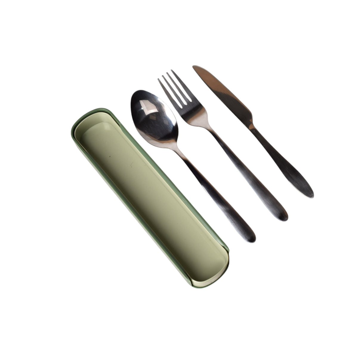 set cubiertos portatiles plastico + acero