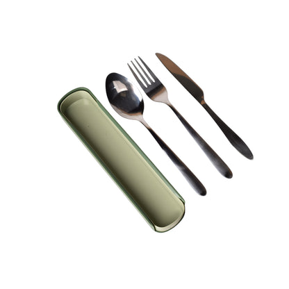 SET CUBIERTOS PORTATILES PLASTICO + ACERO
