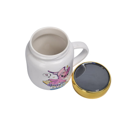 MUG POCILLO CERAMICA PERSONAJE CON TAPA ESPEJO 420ML