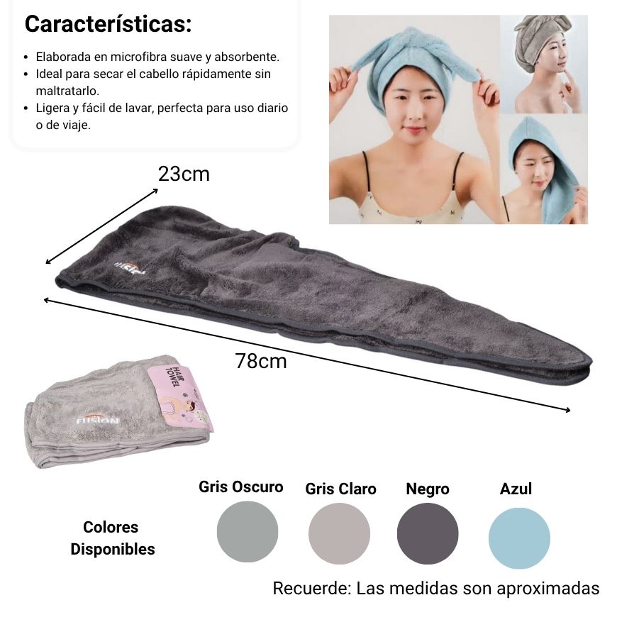 gorro microfibra poliester para secar el cabello