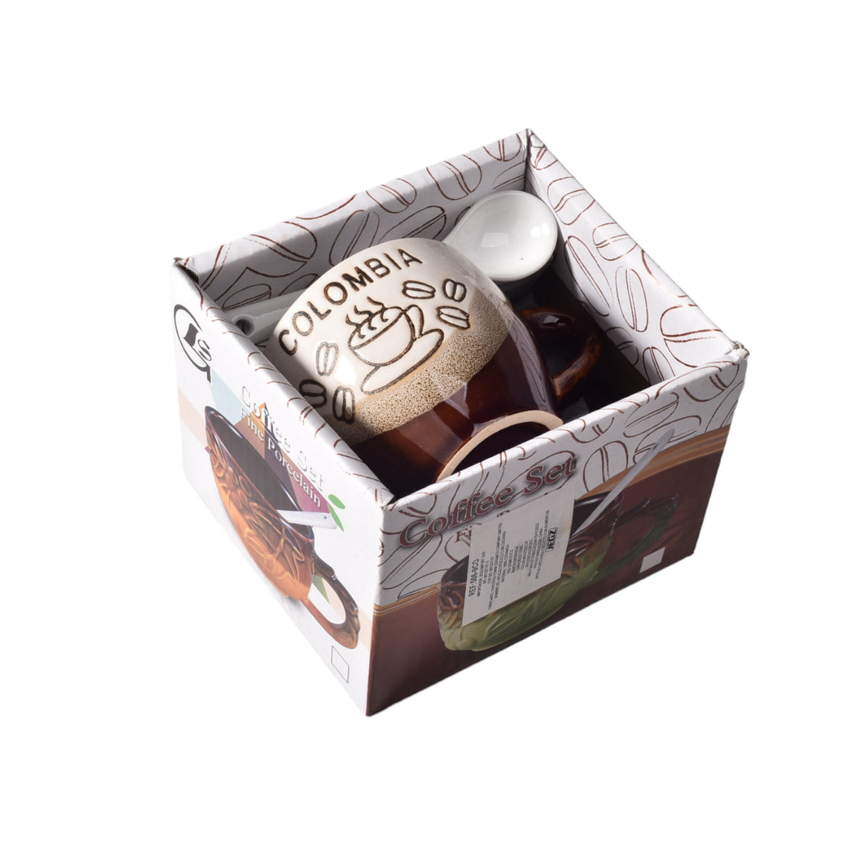 mug pocillo con cuchara y plato ceramica dim:7x7x6