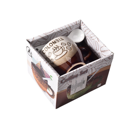 MUG POCILLO CON CUCHARA Y PLATO CERAMICA DIM:7X7X6