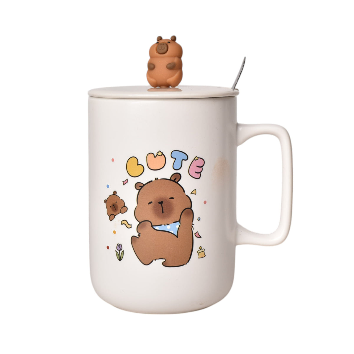 mug pocillo con tapa cuchara ceramica diseños capybara 500ml