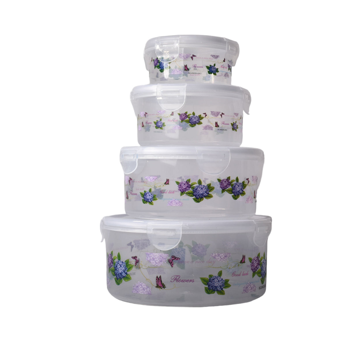 set por 4und recipientes plastico transparente redondo