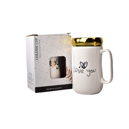 MUG POCILLO COLOR BLANCO EN CERAMICA GRANDE CON TAPA