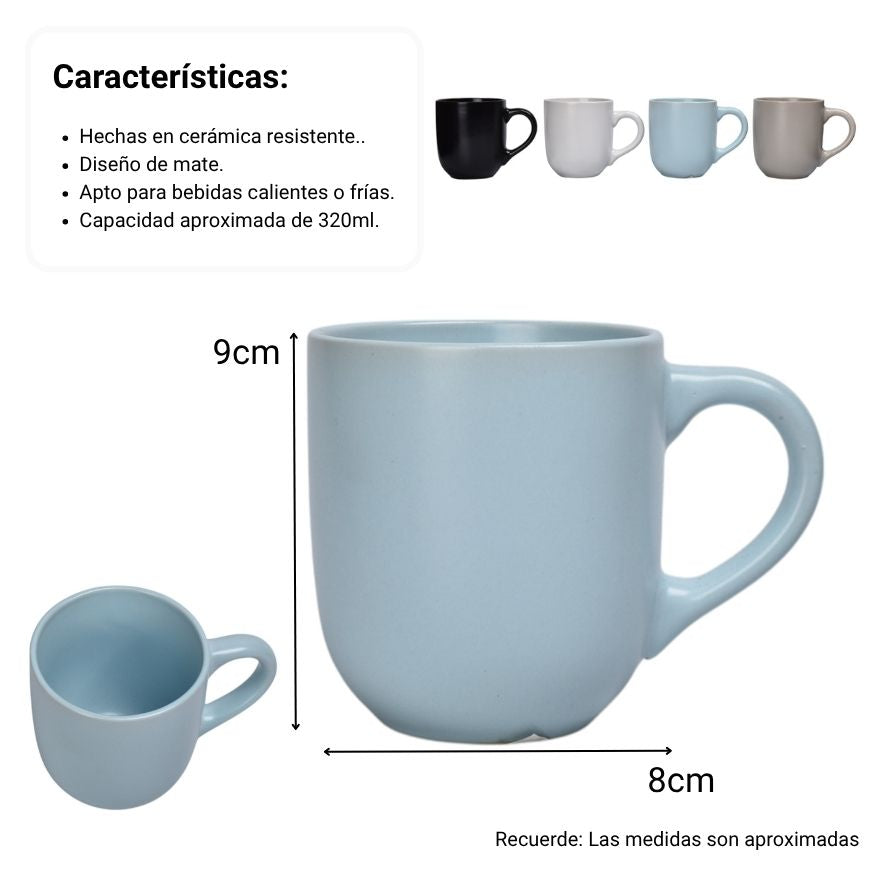 mug pocillo ceramica diferentes colores 320ml dim:8x8x9