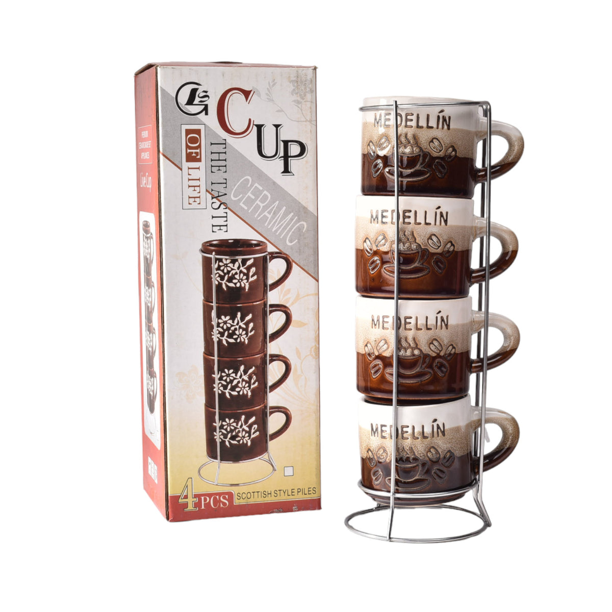 set 4pcs pocillos con base ceramica mediano