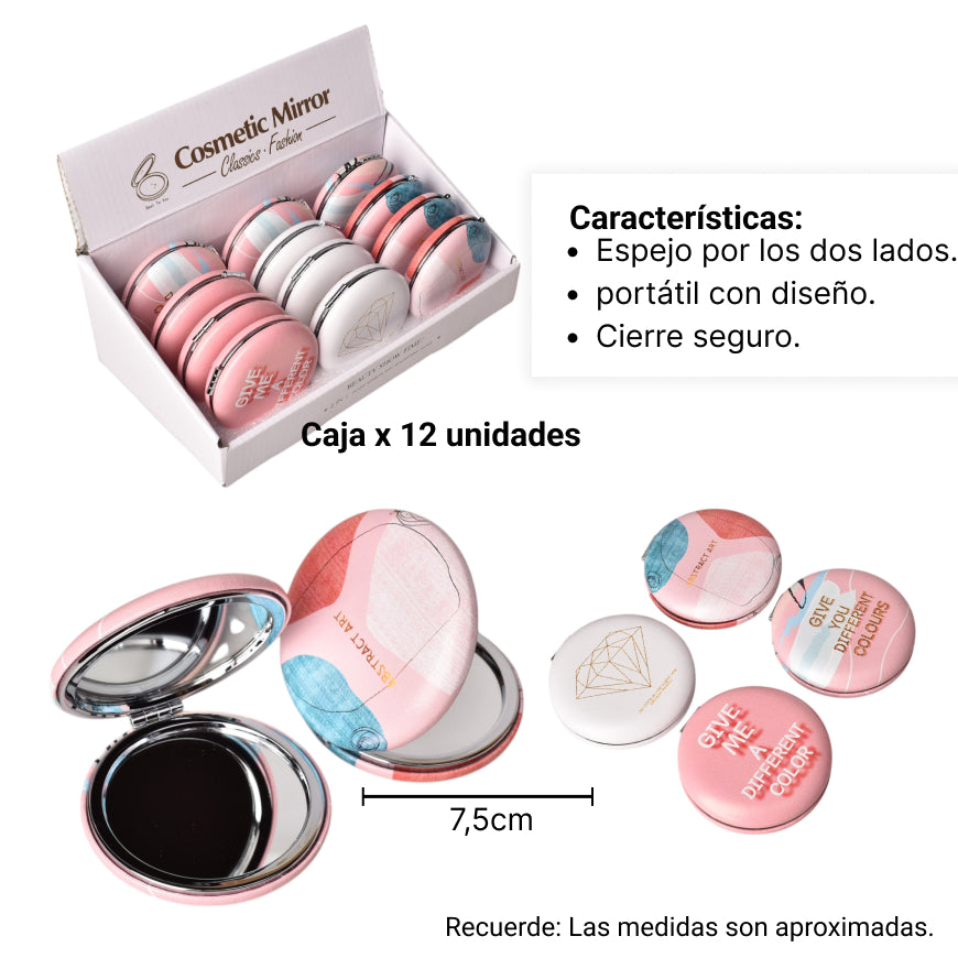 espejo vidrio sintetico plastico pequeño cartera varios dise