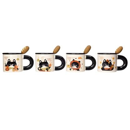 MUG POCILLO CERAMICA CON CUCHARA DISEÑO GATOS 320ML DIM:8X8X8