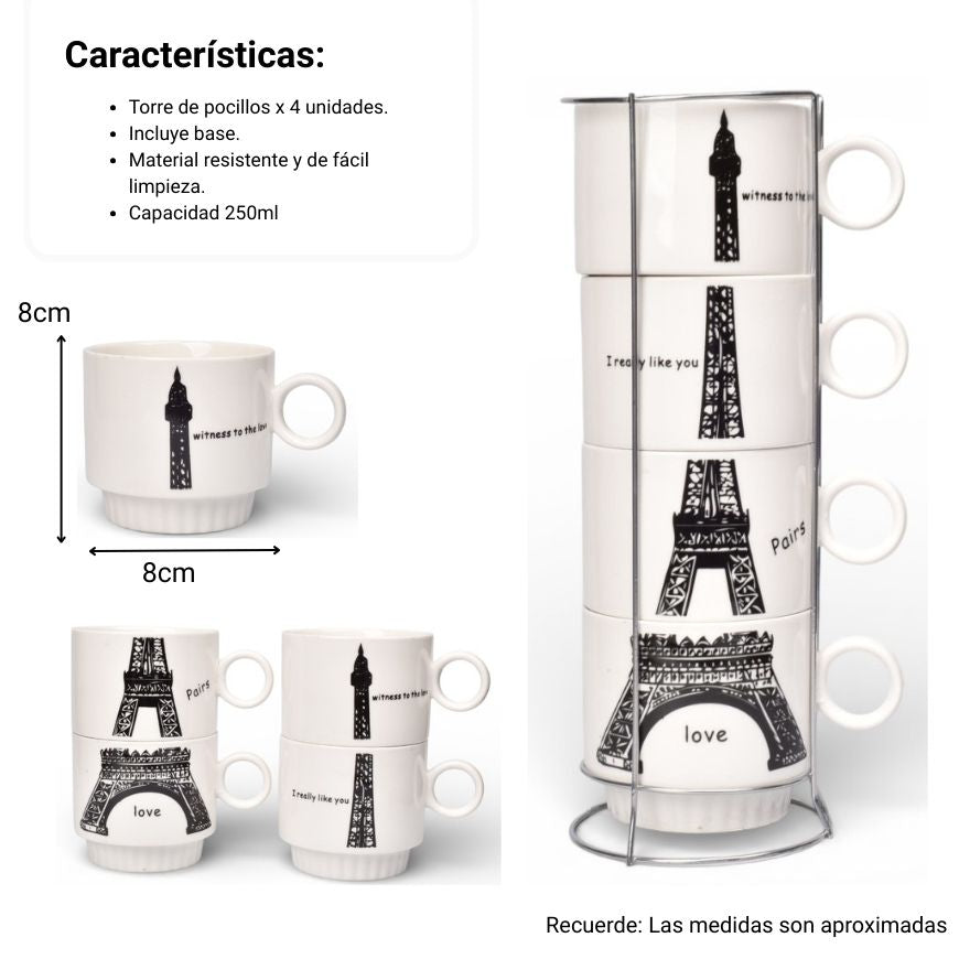 pocillo set 4pcs ceramica con base 250ml dim:8x8x7