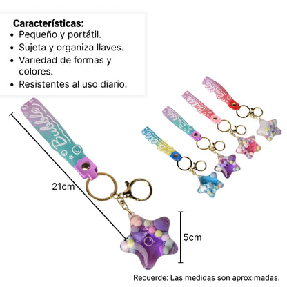 LLAVERO PLASTICO FORMA DE ESTRELLA VARIOS COLORES DIM:6X5X2