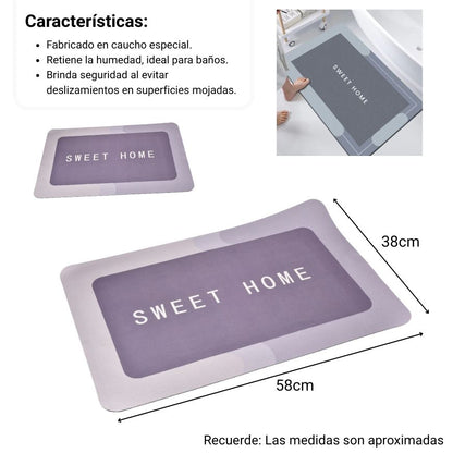 TAPETE DE BAÑO ABSORBENTE ANTIDESLIZANTE CAUCHO GRIS DIM:38X58