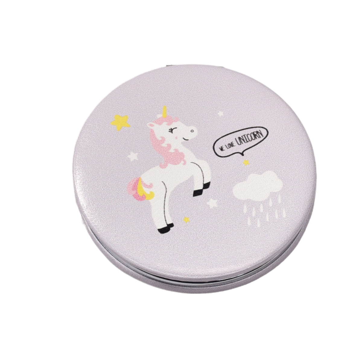 espejo redondo plastico cartera unicornio dim: 7x7cm
