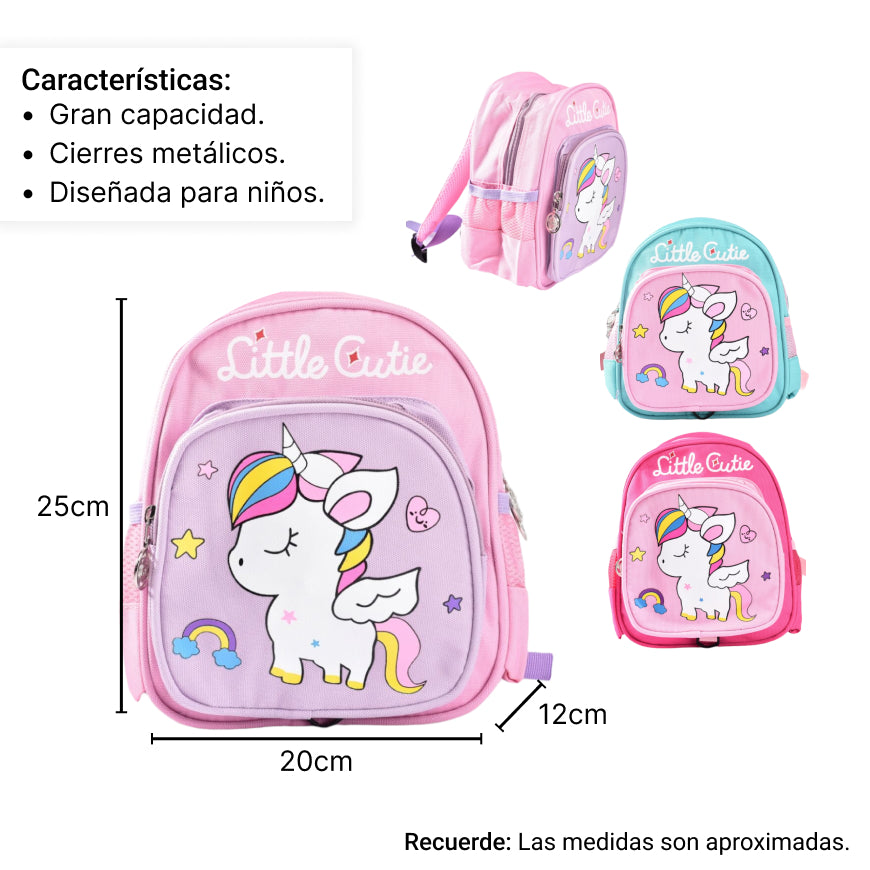 morral escolar sintetico unicornio dim:27*22cm