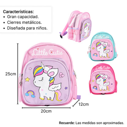 MORRAL ESCOLAR SINTETICO UNICORNIO DIM:27*22CM