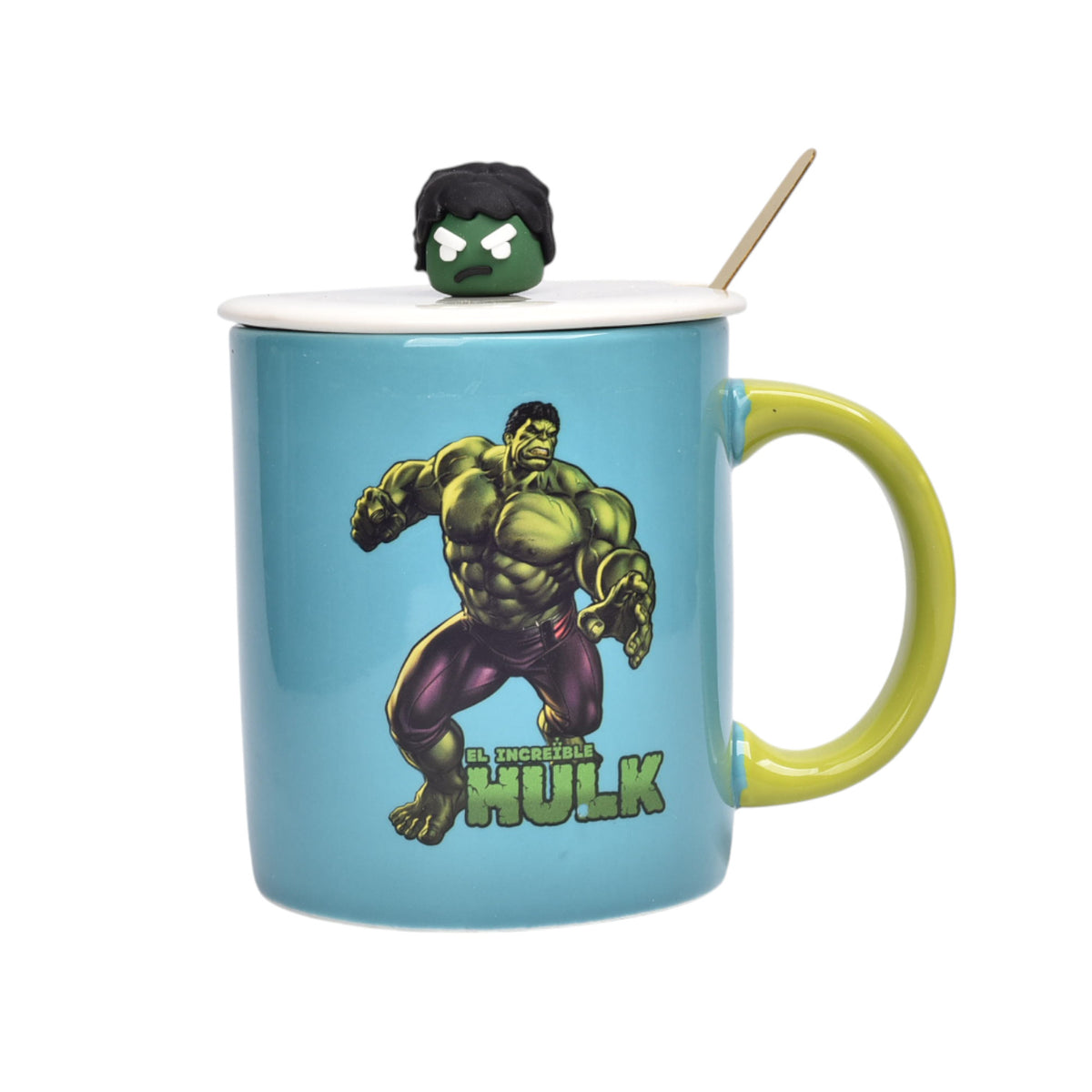 mug pocillo ceramica personaje con tapa y cuchara 380ml dim:9x8